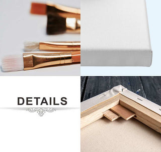 Jean Brusselmans' Spring 1936 kit features a white stretched canvas, wooden stretcher bars, paintbrushes, and UV-protection, showcasing expressive modern art techniques.