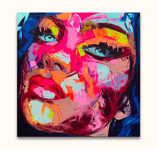 Françoise Nielly-signature 'Tiffany in the Morning': Expressive abstract portrait with bold, textured strokes suggesting a woman's face, enhancing interior design spaces.