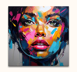 Françoise Nielly-signature 'Alice in the Morning'—a vibrant, abstract portrait of a woman, hand-painted with bold brushstrokes and vivid colors. Ready to hang.
