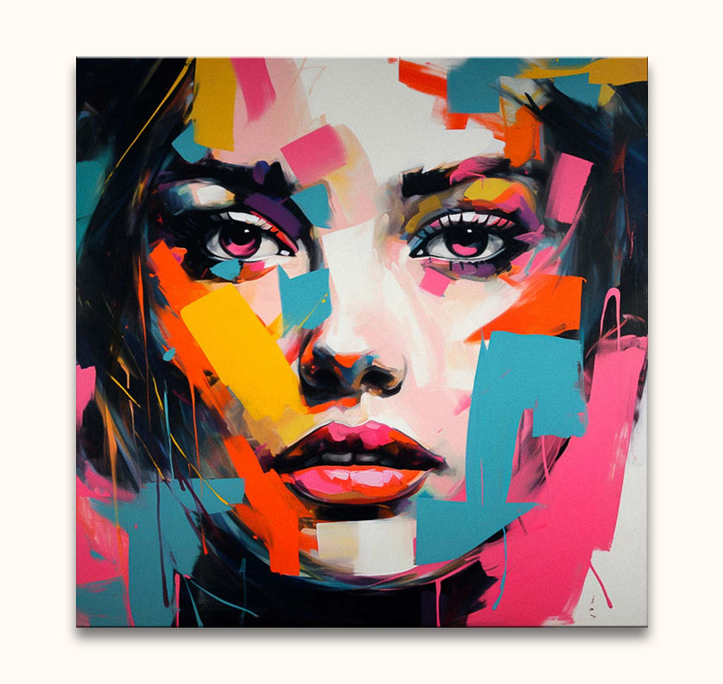 Françoise Nielly-signature - Brenda by Night: A bold, expressive portrait of a woman’s face with dynamic brushstrokes and vivid colors, embodying modern artistic vitality.