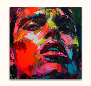 Expressionist portrait Françoise Nielly-signature - Mike by Night in vivid colors, showcasing a man's face with dynamic impasto brushwork. Perfect for modern interiors.