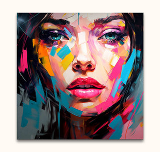 Françoise Nielly-signature - Inga in the Morning: A vibrant abstract portrait using bold brushstrokes to depict a woman's face, showcasing expressive, modern artistry.