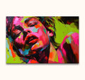 Expressionist portrait 'Colorful Lady' by Françoise Nielly, showcasing a woman's abstract face with dynamic, vibrant brushstrokes. Ready-to-hang on wooden frame.