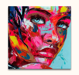 Françoise Nielly-signature - Tiffany by Night: Expressive portrait of a fragmented female face with bold brushstrokes. Hand-painted, ready to hang, museum-quality canvas.