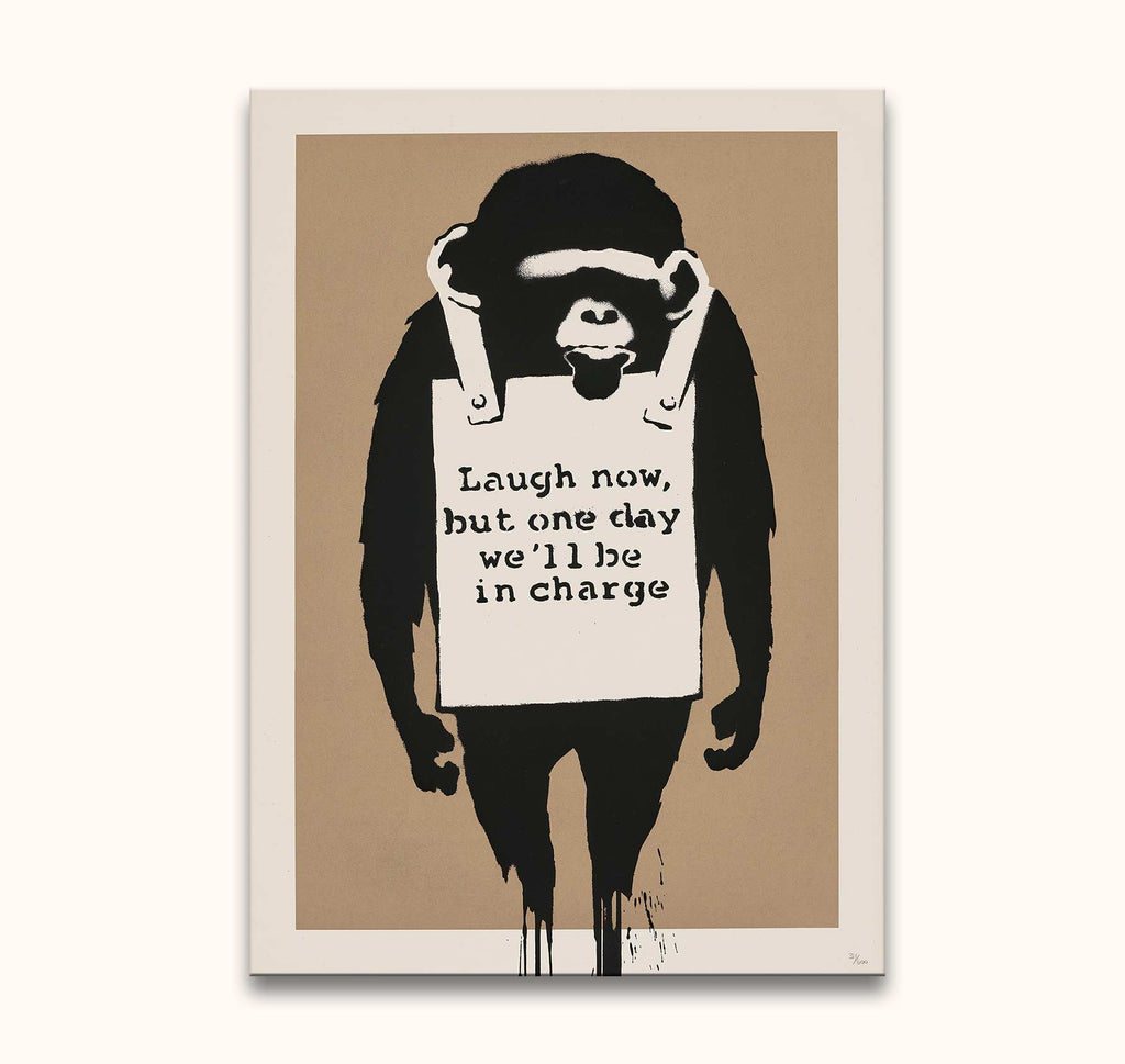 Banksy - Darwin was Right: A limited-edition, stencil-style print of a monkey with a placard, embodying pop and street art. Perfect for modern interiors.