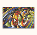 Twee gestileerde figuren met gitaar in kubistische stijl, schilderij Avond met Muziek door Picasso, handgeschilderd op museumkwaliteit canvas, perfecte expressieve kunst voor elk interieur.