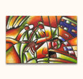Kubistisch schilderij Forensen met abstracte muzikanten. Handgeschilderd met olieverf, geïnspireerd door Pablo Picasso, klaar om op te hangen. Geschikt voor moderne kunstliefhebbers.