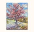 Vincent van Gogh's Souvenir de Mauve, impressionistic flowering tree painting, stretched on a wooden frame, ready to hang, perfect for modern art enthusiasts.