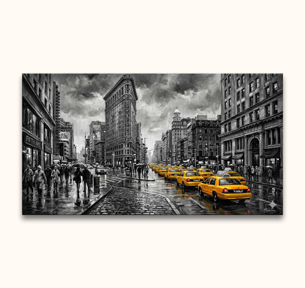 New York Taxi's - Olieverf op canvas