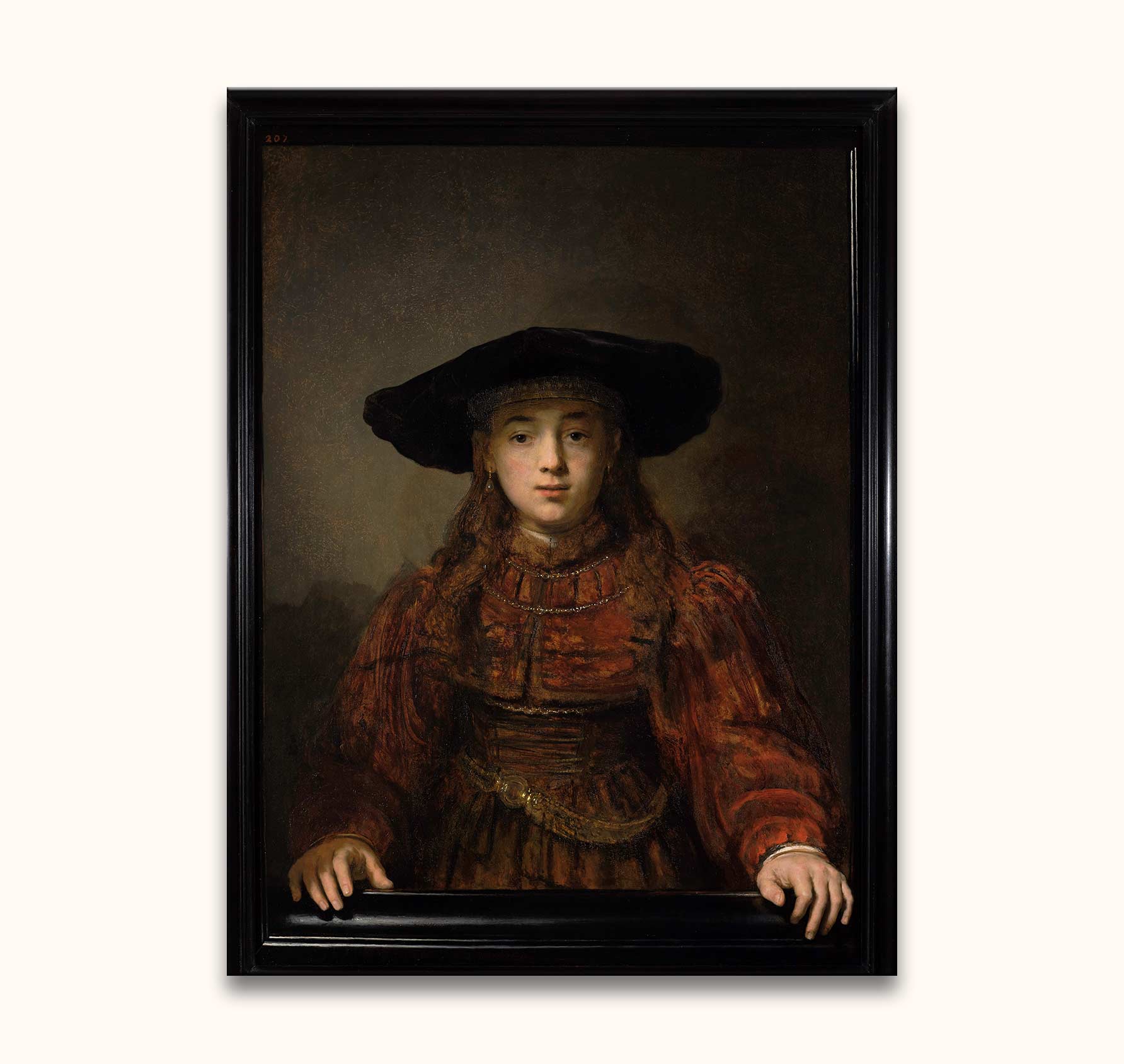 Rembrandt van Rijn - Jonge vrouw in een schilderijlijst