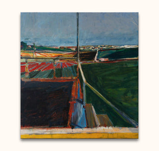 Abstract landscape by Richard Diebenkorn, 'View from a Porch'. Expressive brushstrokes depict patchwork fields. Ready to hang, hand-painted, with UV protection.