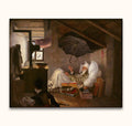 Carl Spitzweg's Der Arme Poet depicts an elderly gentleman reading in a cozy attic room, surrounded by books and personal items, capturing a 19th-century genre scene.