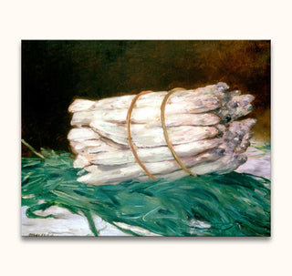 Édouard Manet - Een Bundel Asperges: Hand-painted oil on canvas depicting white asparagus tied, showcasing classic art techniques in rich realism and romanticism, ready to hang.