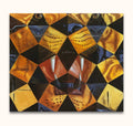 Salvador Dali signature - Koningstijger: A mosaic-style painting depicting a snarling big cat with intricate yellow and black tiles, capturing surreal modern art.