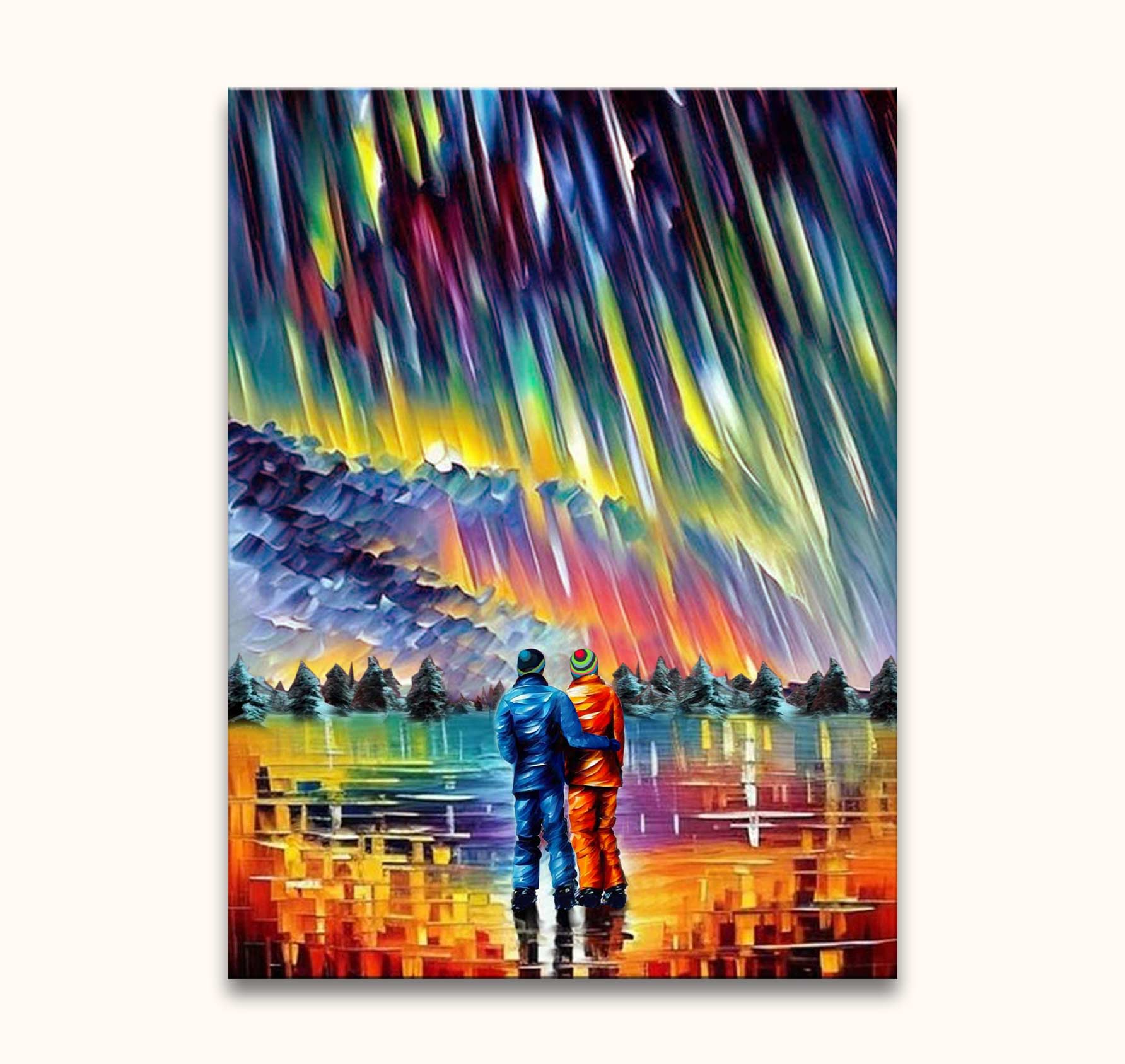Couple under the Aurora Borealis - In de stijl van Leonid Afremov, image size:1784x1688