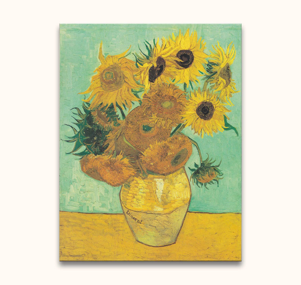 Vincent van Gogh - Twaalf Zonnebloemen in een Vaas: handgeschilderd stilleven van zonnebloemen in een aardewerken vaas, perfect voor liefhebbers van moderne impressionistische kunst.