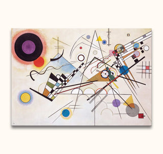 Kandinsky - Compositie 8: Abstract oil painting with dynamic geometric shapes and lines, inspired by Wassily Kandinsky’s style. Hand-painted on museum-quality canvas.