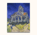 Vincent van Gogh - Kerk van Auvers: Handgeschilderd olieverfschilderij van een gotische kerk in impressionistische stijl, met wandelende vrouw op pad, gespannen op houten frame.
