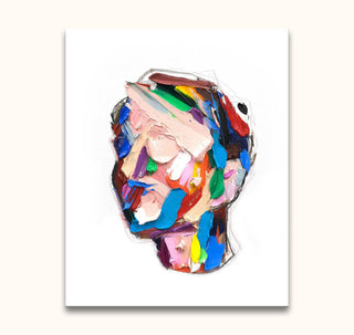 Joseph Lee's Another Insight: Abstract pop art painting with vivid, thick brushstrokes forming a mask-like shape. Ready to hang, no frame required.