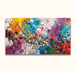 Abstract painting The Bright Side with vibrant colors and Pollock-inspired drips, capturing dynamic motion. Hand-painted on canvas, ready-to-hang, UV-protected.