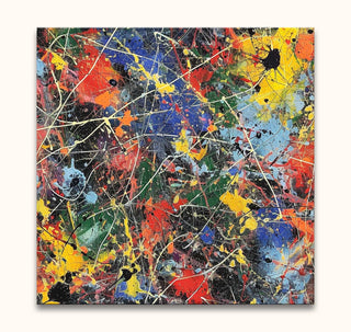Abstract drip painting Day at the Park in Jackson Pollock style, vibrant oil on canvas with energetic colors. Ready to hang, no frame needed.