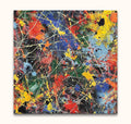 Abstract drip painting Day at the Park in Jackson Pollock style, vibrant oil on canvas with energetic colors. Ready to hang, no frame needed.