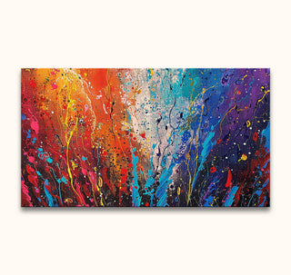 Jackson Pollock signature painting Hot Summer Day – an abstract canvas with vibrant splashes of color, showcasing dynamic, energetic artistry. Ready to hang.