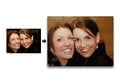 Two women smiling in a photograph transformed into a smooth oil-painting portrait, showcasing Schilderij op basis van foto. Perfect for preserving cherished memories.