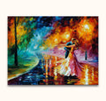 Dansend paar in een park, handgeschilderd in de stijl van Leonid Afremov. Olieverfschilderij met impressionistische flair, perfect voor romantische kunstliefhebbers.