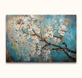 Pluimbloesem - Olieverf op canvas: Impressionistisch schilderij van bloeiende tak met witte en roze bloemen, op een droomachtige achtergrond. Handgeschilderd en direct klaar om op te hangen.