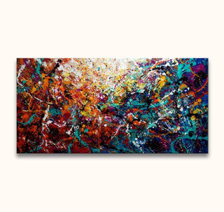 Jackson Pollock signature - Morning Sun: Abstract olieverfschilderij met dynamische kleurspetters en lijnen op canvas, klaar om op te hangen. Geschilderd op museumkwaliteit canvas.