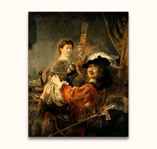 Twee figuren in een 17e-eeuwse taverne, geïnspireerd door Rembrandt van Rijn. Handgeschilderd olieverfschilderij, klaar om op te hangen.