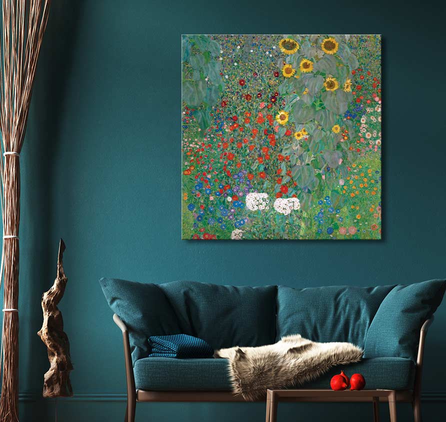 Gustav Klimt – Boerentuin: A hand-painted floral canvas showcasing a colorful garden scene, perfect for adding artful elegance to home or office spaces.