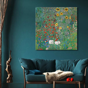 Gustav Klimt – Boerentuin: A hand-painted floral canvas showcasing a colorful garden scene, perfect for adding artful elegance to home or office spaces.