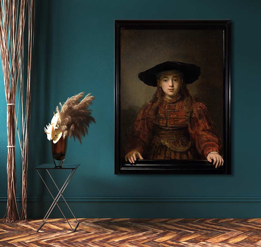 Rembrandt van Rijn - Jonge vrouw in een schilderijlijst