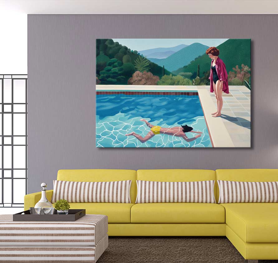 David Hockney signature - Pool with Two Figures