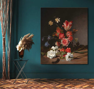 Dirck de Bray - Boeket in Wording: A vibrant, hand-painted floral still-life oil painting on canvas, showcasing expressive classic artistry, perfect for refined interior decor.