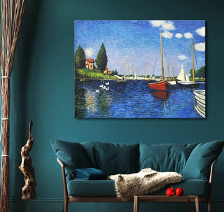 Claude Monet – Zeilhaven van La Rochelle: Handgeschilderd olieverfschilderij met zeilboten, zwanen en landschap. Geschilderd op hoogwaardig doek, direct klaar om op te hangen.