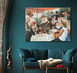 Pierre-Auguste Renoir - Lunch van de Roeiers: Impressionist oil painting reproduction depicting a lively outdoor meal scene, elegantly framed and ready to hang.