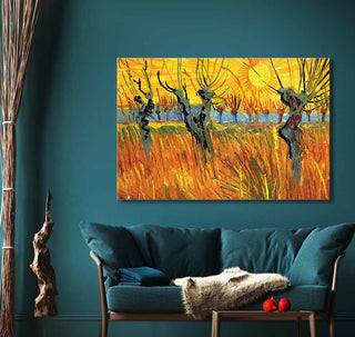 Vincent van Gogh - Knotwilgen olieverfschilderij toont impressionistische bomen onder zon. Perfect voor liefhebbers, gespannen op houten frame, direct ophangbaar, geen lijst nodig.
