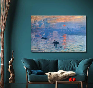 Claude Monet – Port Vauban, handgeschilderd olieverfschilderij, toont boten op mistig water. Geschikt voor interieurontwerp, inclusief houten frame en ophangsysteem.