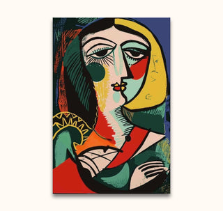 Picasso signature - Portrait of a Young Girl: A cubist-style, hand-painted artwork depicting a stylized female figure with bold geometric shapes, capturing modern artistic vitality.