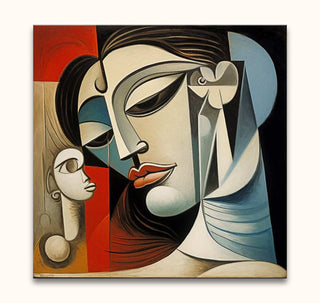 Cubist-style painting Dreaming Woman by Picasso, featuring two abstracted faces in geometric forms and bold colors, hand-painted on high-quality canvas.