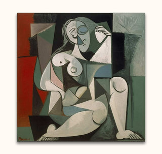 Cubist-style painting of Marie Thérèse Walter, signed by Picasso. Abstract female nude with geometric shapes. Museum-quality, ready-to-hang on wooden frame.