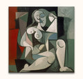 Cubist-style painting of Marie Thérèse Walter, signed by Picasso. Abstract female nude with geometric shapes. Museum-quality, ready-to-hang on wooden frame.