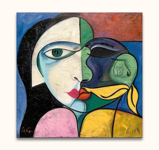 Picasso signature - La Toilette: Cubist-style painting of two faces merging, vibrant colors, hand-painted on museum-quality canvas, ready to hang, UV-protected.