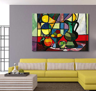 Picasso signature - Stilleven 1: Vibrant abstract cubist still life painting featuring geometric fruit and pitchers, enhancing modern interiors with expressive artistry.