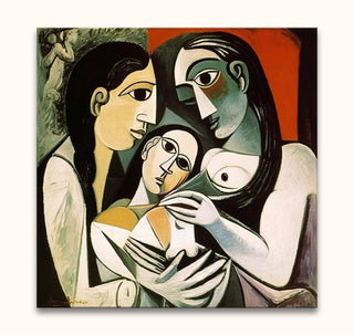 Picasso signature - Drie Dames: Three abstract women in cubist style, hand-painted on museum-quality canvas, ready to hang, embodying Picasso's expressive, dynamic artistry.