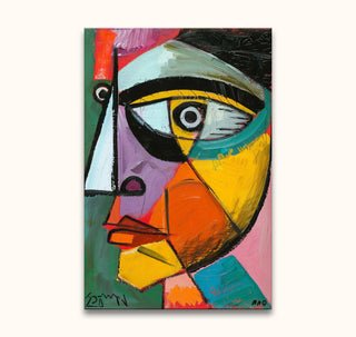 Picasso signature - Portret van Ambroise Vollard: a vibrant, cubist-style portrait with bold geometric shapes, hand-painted on high-quality canvas, ready to hang.