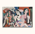 Picasso signature - Ladies of Avignon 3: Three abstract female figures in Cubist style, showcasing dynamic geometric forms, hand-painted on museum-quality canvas.